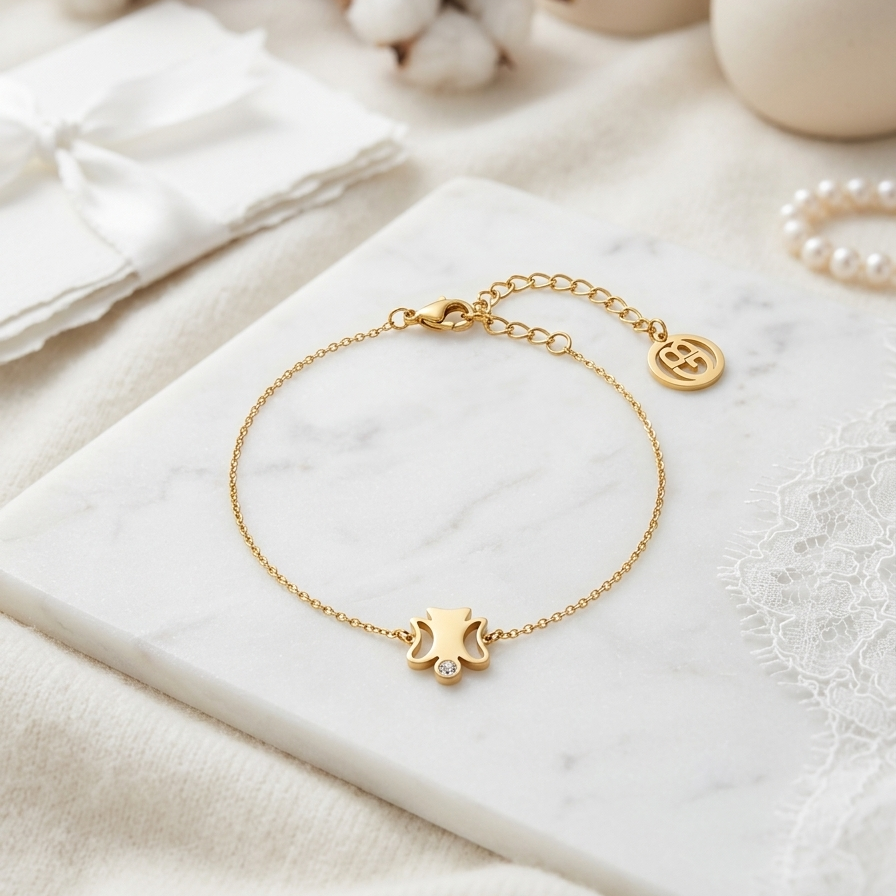 Pulseira Anjo com Zircónia em Aço Inoxidável Dourado