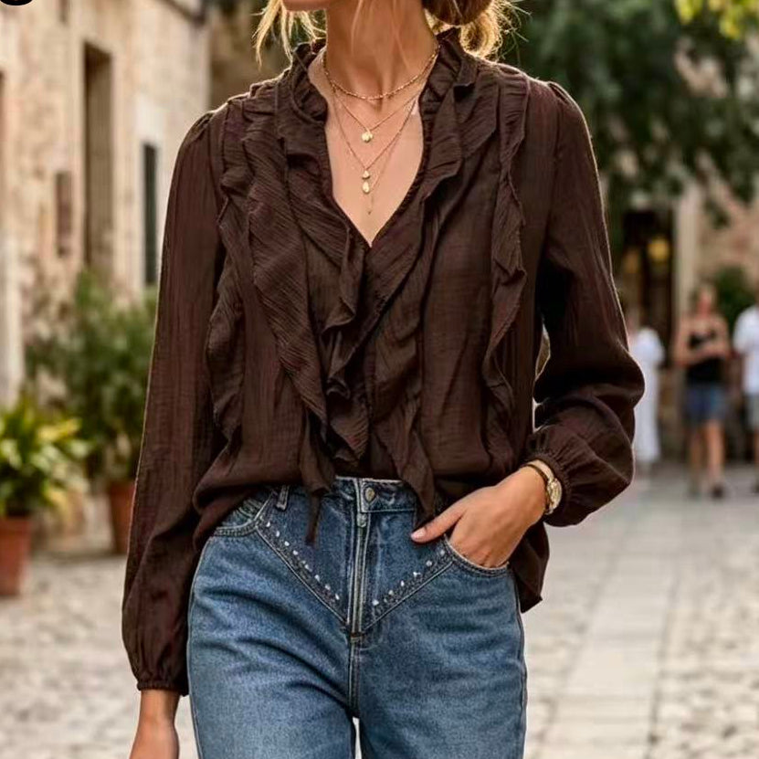 Blusa Manga Longa Babados Boho