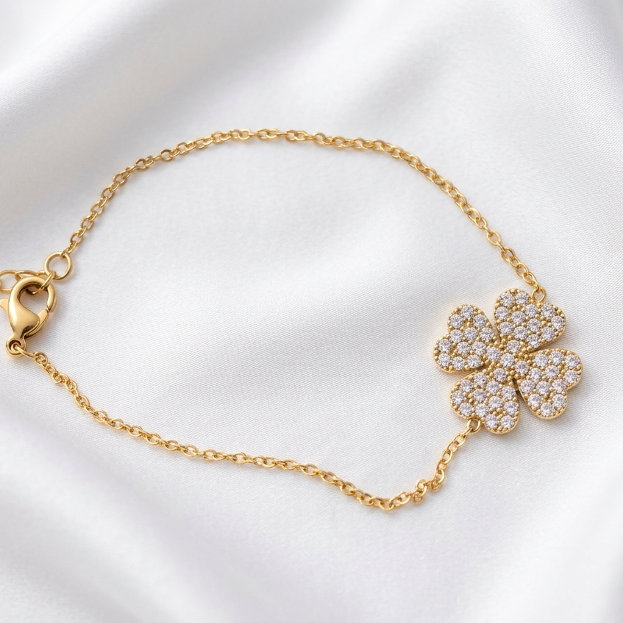 Pulseira Dourada Flor com Zircónias