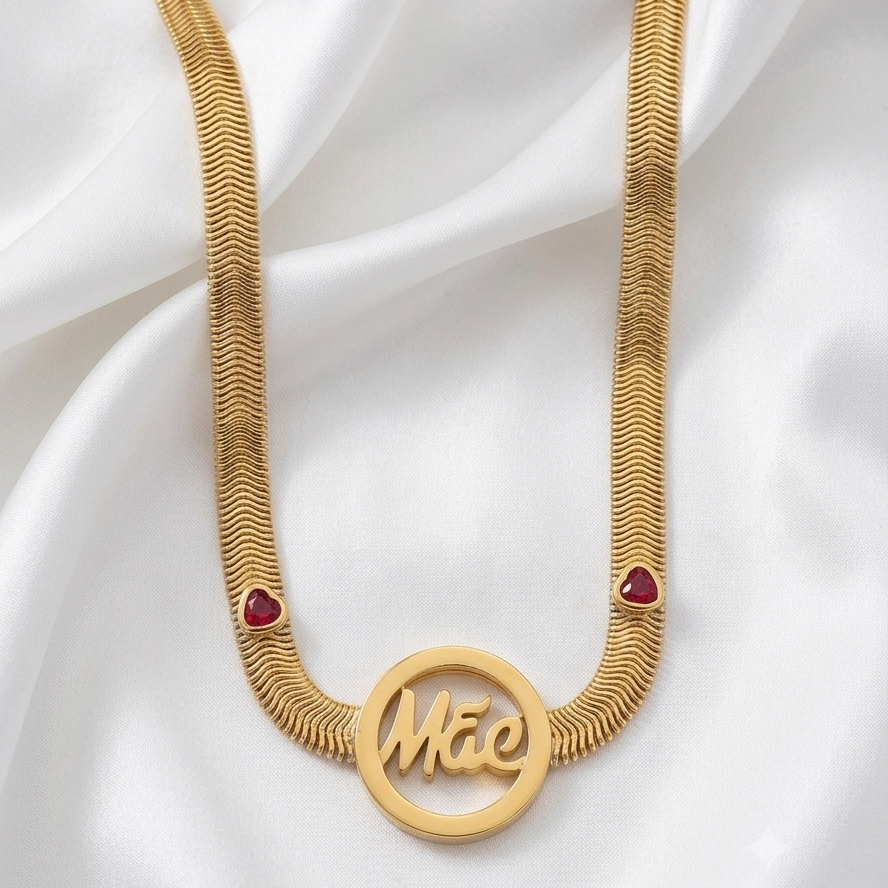 Colar "Mãe" Dourado com Corações