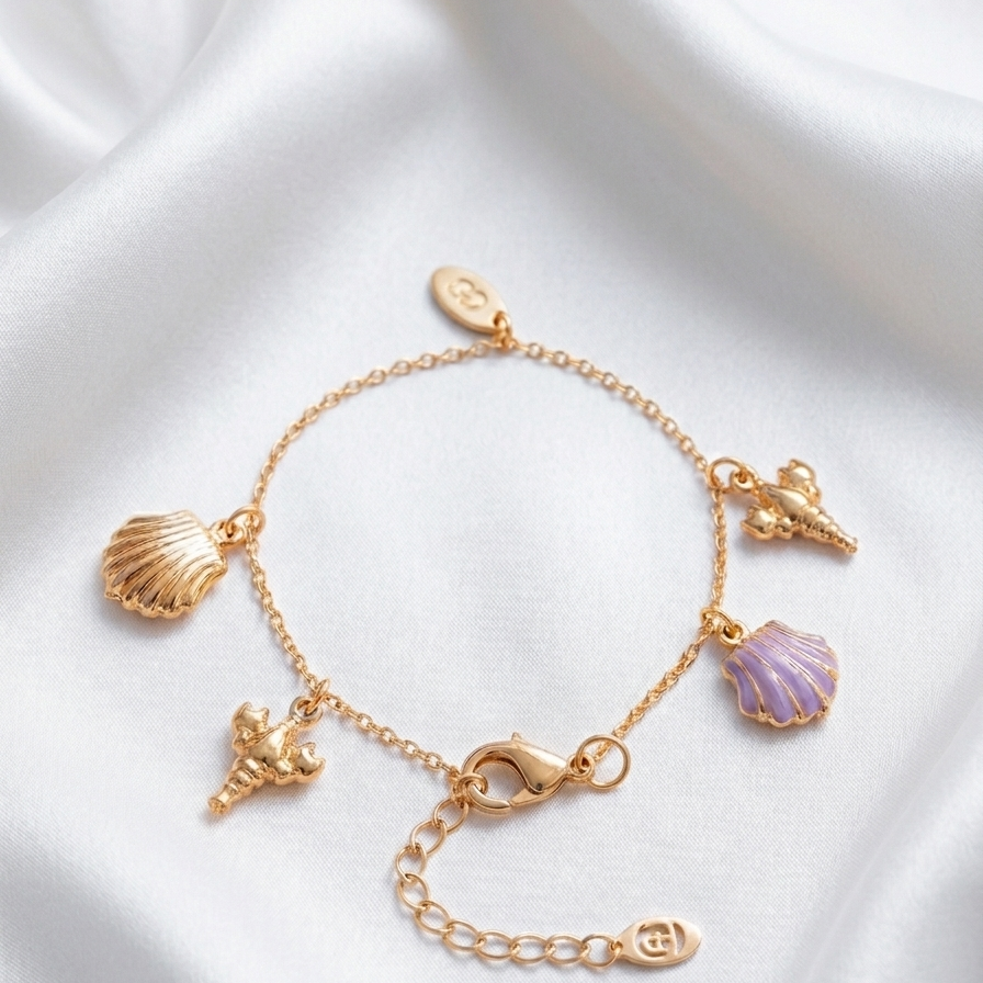 Pulseira Marítima com Pendentes Dourados e Esmaltados