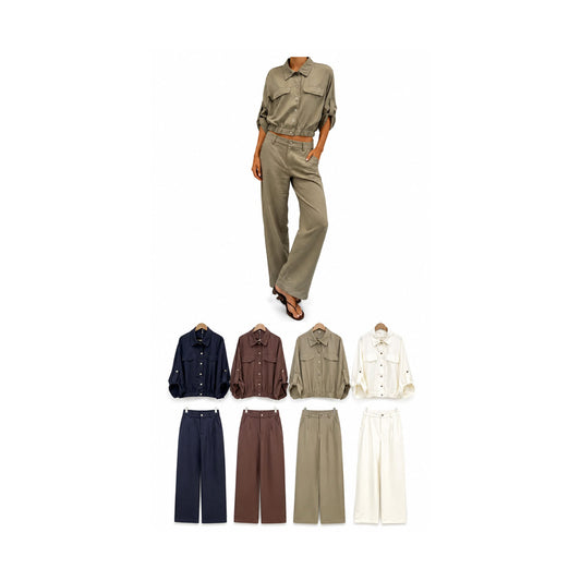 Conjunto camisa e calças de perna larga