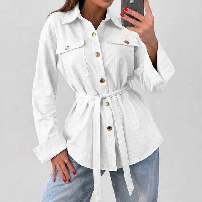 Camisa/Sobreposição em Pele de Pêssego com Cinto