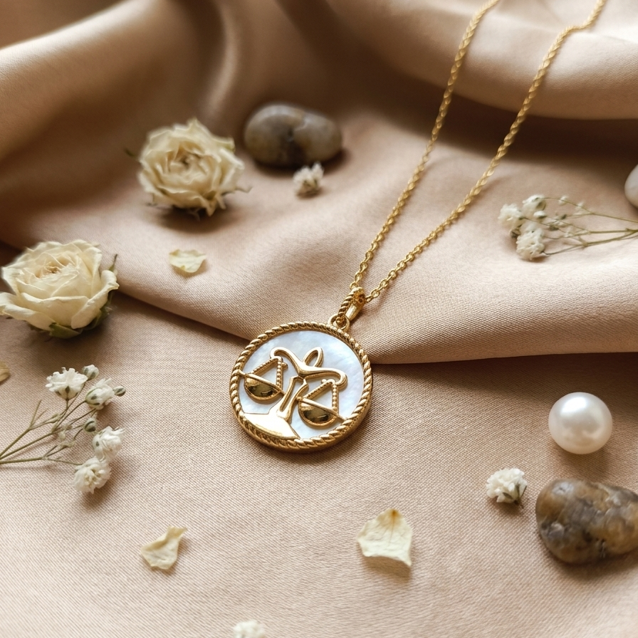 Colar com medalha do signo Balança.