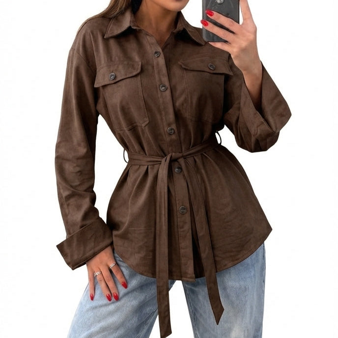 Camisa/Sobreposição em Pele de Pêssego com Cinto