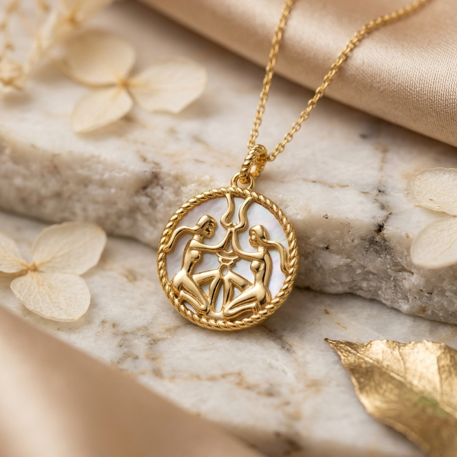 Colar com medalha do signo Gêmeos.