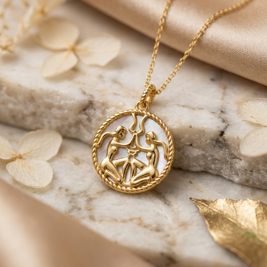 Colar com medalha do signo Gêmeos.